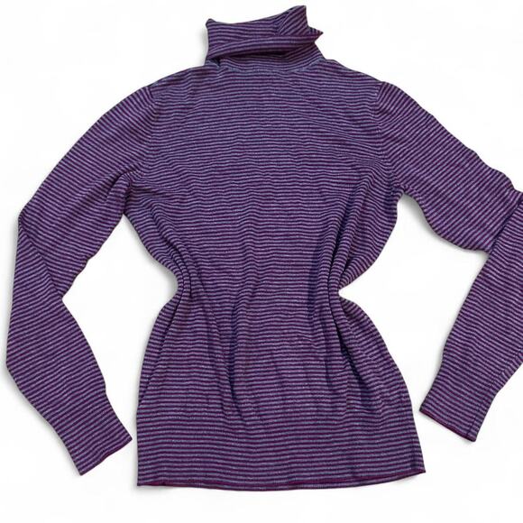 Striped purple turtleneck sweater stripes - Picture 1 of 6